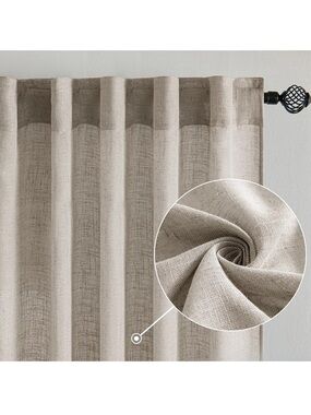 MIULEE Burlywood Birch Linen Curtains 52x90 Inch Long 2 Panels for Bedroom